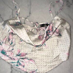 BLUE BLUSH Floral Satin Handkerchief Scarf Top